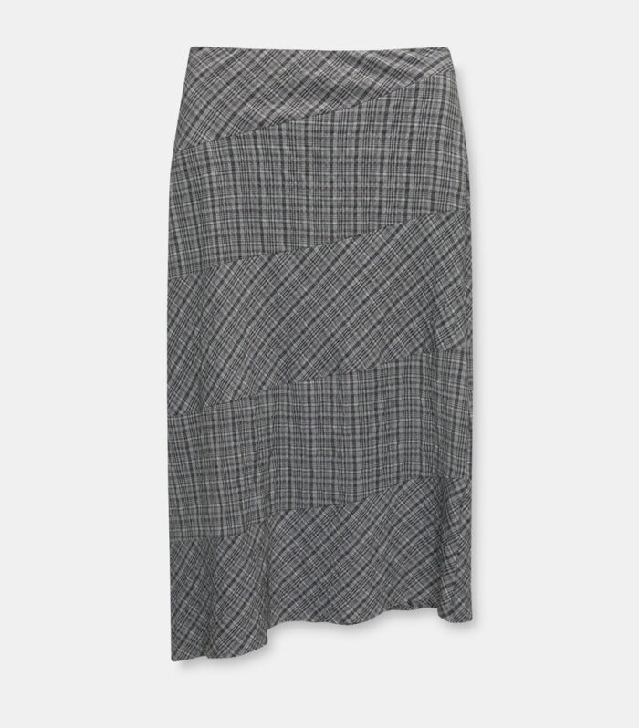 Asymmetric check midi skirt